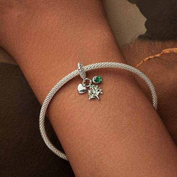 Tree Of Life Sterling Silver Zircon CZ Bead Charm Bracelet Necklace