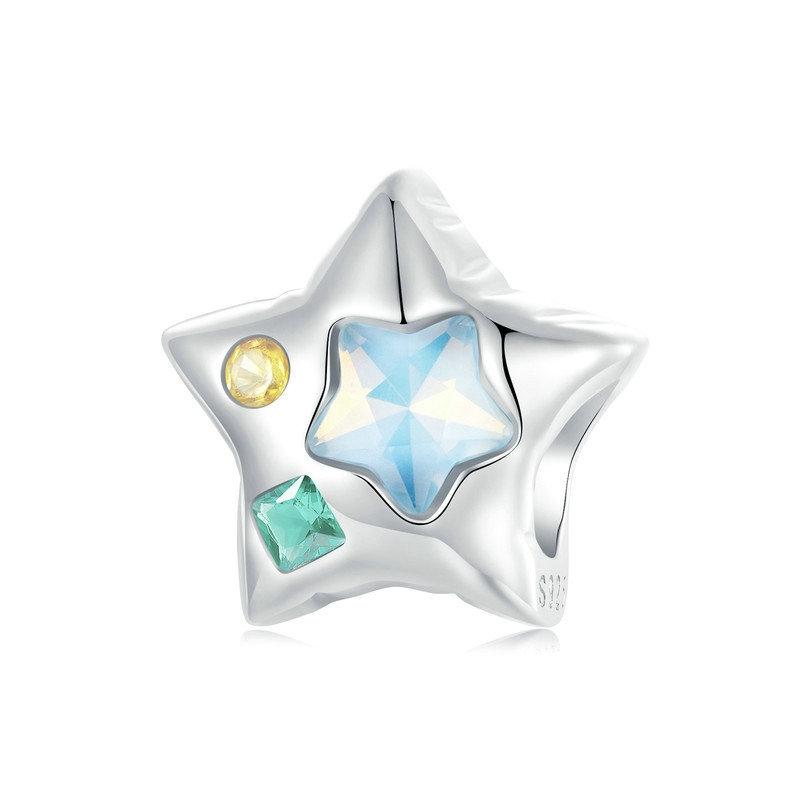 Star Glass Sterling Silver CZ Bead Charm Bracelet Necklace Pendant