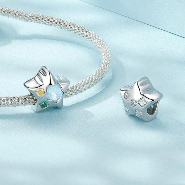 Star Glass Sterling Silver CZ Bead Charm Bracelet Necklace Pendant