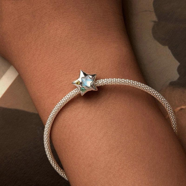 Star Glass Sterling Silver CZ Bead Charm Bracelet Necklace Pendant