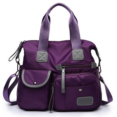 Nylon Waterproof Oxford Cloth Shoulder Bag Handbag Multi Pocket Purple