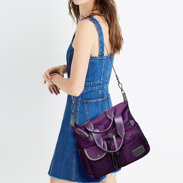 Nylon Waterproof Oxford Cloth Shoulder Bag Handbag Multi Pocket Purple