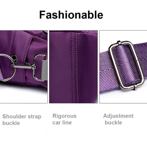 Nylon Waterproof Oxford Cloth Shoulder Bag Handbag Multi Pocket Purple