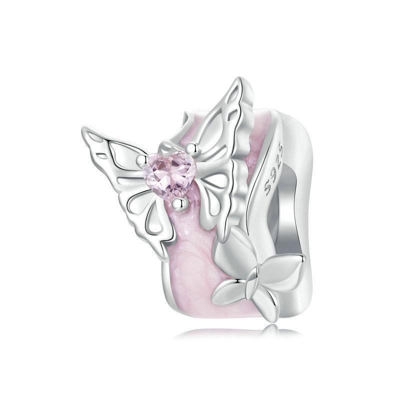 Butterflies Enamel Sterling Silver CZ Bead Charm Bracelet Necklace