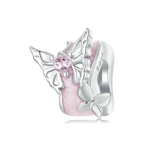 Butterflies Enamel Sterling Silver CZ Bead Charm Bracelet Necklace