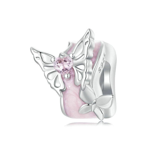 Butterflies Enamel Sterling Silver CZ Bead Charm Bracelet Necklace