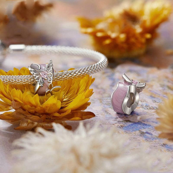 Butterflies Enamel Sterling Silver CZ Bead Charm Bracelet Necklace
