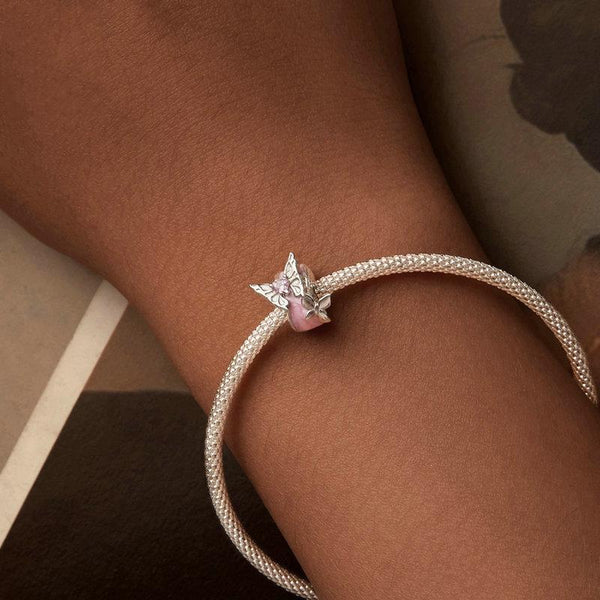 Butterflies Enamel Sterling Silver CZ Bead Charm Bracelet Necklace