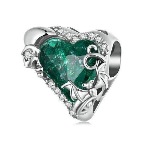 Green Heart Bat Sterling Silver CZ Bead Charm Bracelet Necklace Pendant