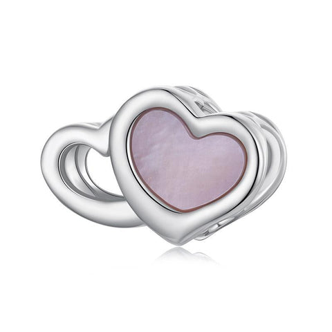 Pink Double Heart Sterling Silver Bead Charm Bracelet Necklace