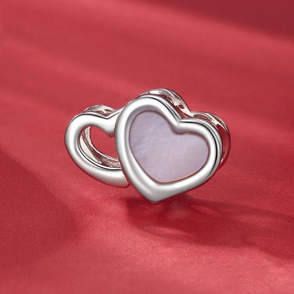 Pink Double Heart Sterling Silver Bead Charm Bracelet Necklace