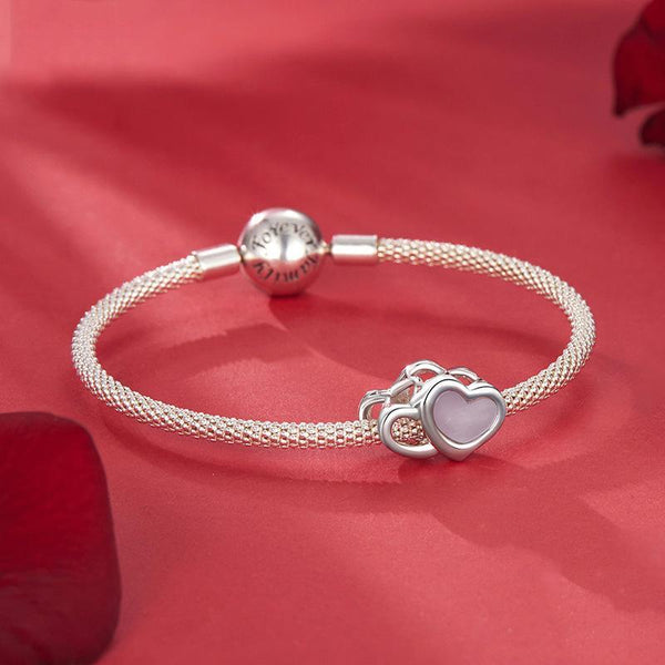 Pink Double Heart Sterling Silver Bead Charm Bracelet Necklace