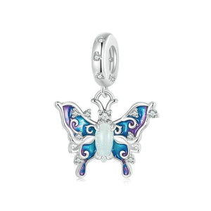 Luminous Butterfly Enamel Sterling Silver Bead Charm Bracelet Necklace Pendant