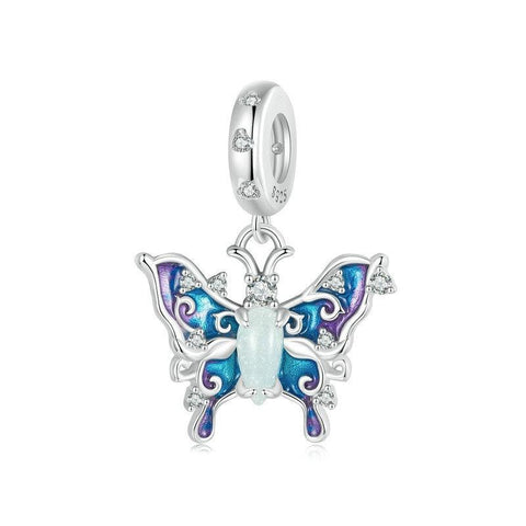 Luminous Butterfly Enamel Sterling Silver Bead Charm Bracelet Necklace Pendant