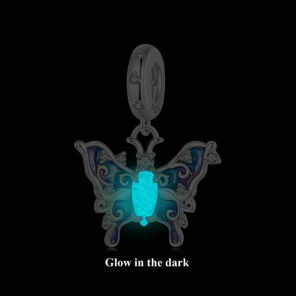 Luminous Butterfly Enamel Sterling Silver Bead Charm Bracelet Necklace Pendant