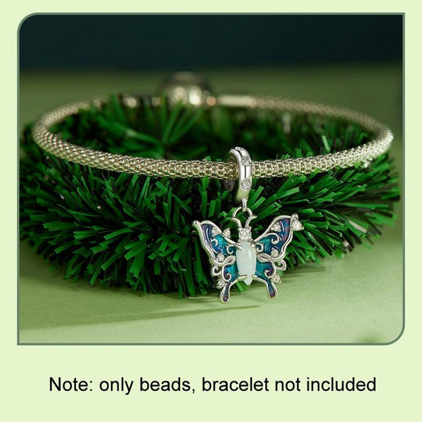 Luminous Butterfly Enamel Sterling Silver Bead Charm Bracelet Necklace Pendant