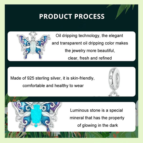 Luminous Butterfly Enamel Sterling Silver Bead Charm Bracelet Necklace Pendant