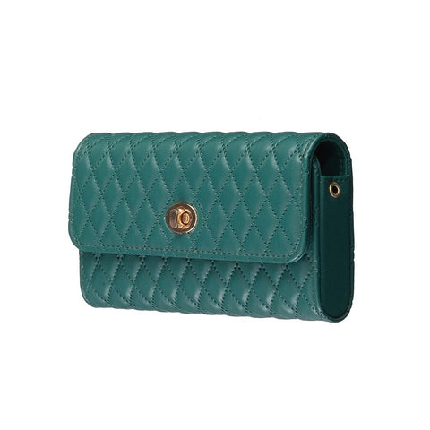 Faux PU Leather Quilted Crossbody Shoulder Clutch Bag Mobile Green
