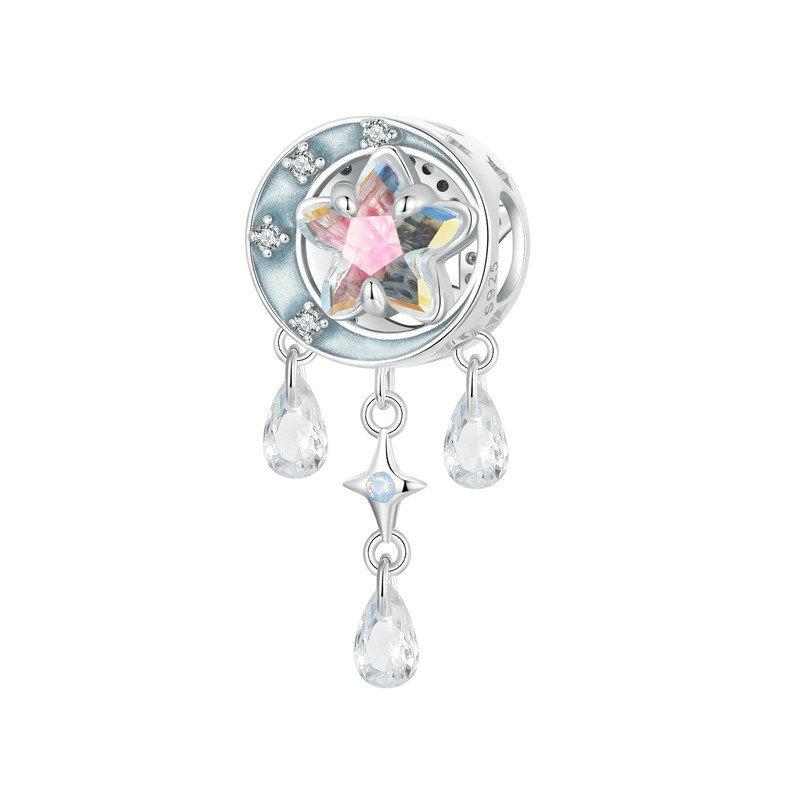 Crystal Moon Dreamcatcher Sterling Silver Bead Charm Bracelet Necklace