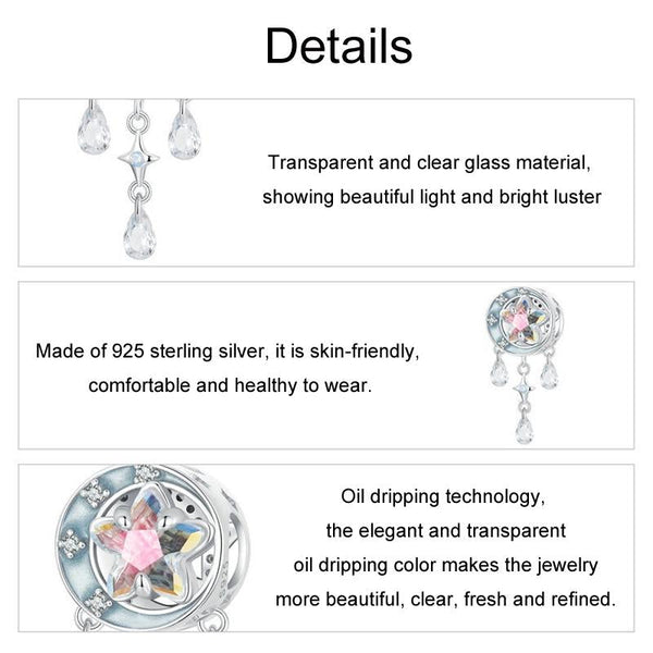 Crystal Moon Dreamcatcher Sterling Silver Bead Charm Bracelet Necklace