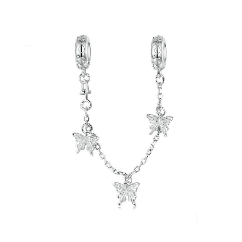 BUtterfly Platinum Plated Sterling Silver Zircon CZ Safety Chain For Bracelet