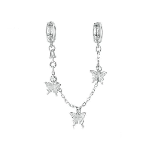 BUtterfly Platinum Plated Sterling Silver Zircon CZ Safety Chain For Bracelet