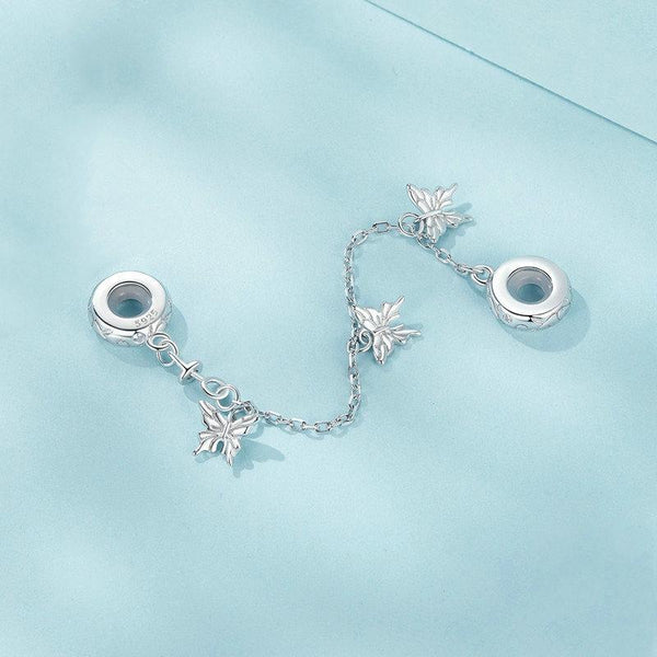 BUtterfly Platinum Plated Sterling Silver Zircon CZ Safety Chain For Bracelet