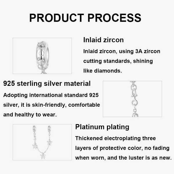BUtterfly Platinum Plated Sterling Silver Zircon CZ Safety Chain For Bracelet