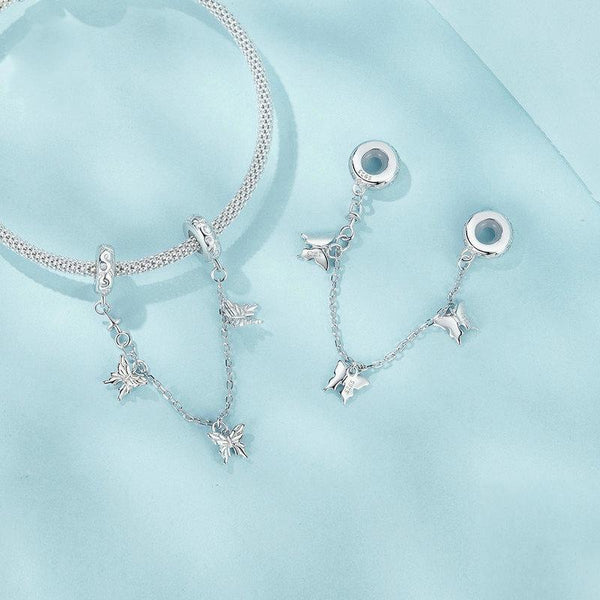 BUtterfly Platinum Plated Sterling Silver Zircon CZ Safety Chain For Bracelet