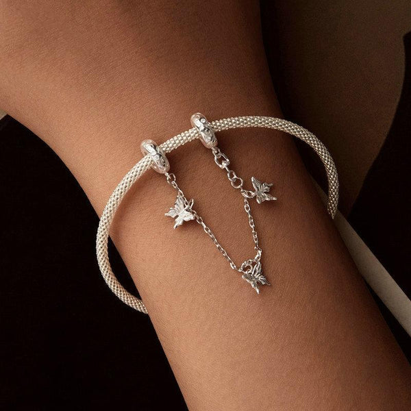 BUtterfly Platinum Plated Sterling Silver Zircon CZ Safety Chain For Bracelet