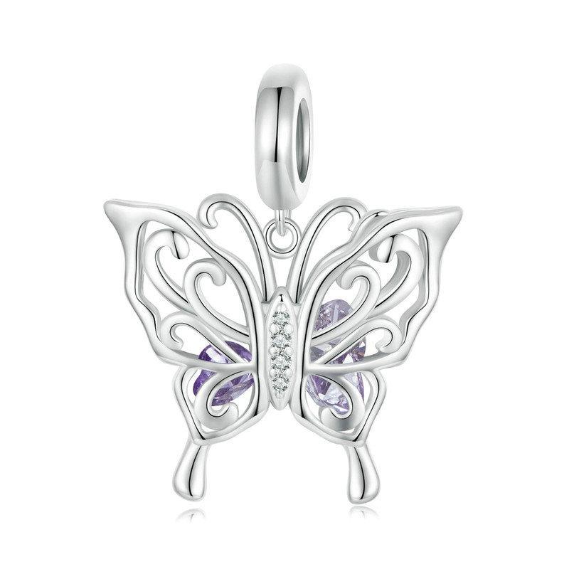 Butterfly Sterling Silver Zircon CZ Bead Charm Bracelet Necklace Pendant