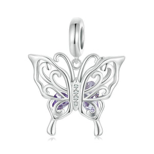 Butterfly Sterling Silver Zircon CZ Bead Charm Bracelet Necklace Pendant