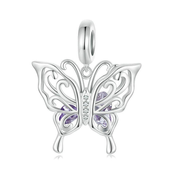 Butterfly Sterling Silver Zircon CZ Bead Charm Bracelet Necklace Pendant