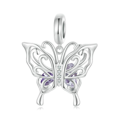 Butterfly Sterling Silver Zircon CZ Bead Charm Bracelet Necklace Pendant