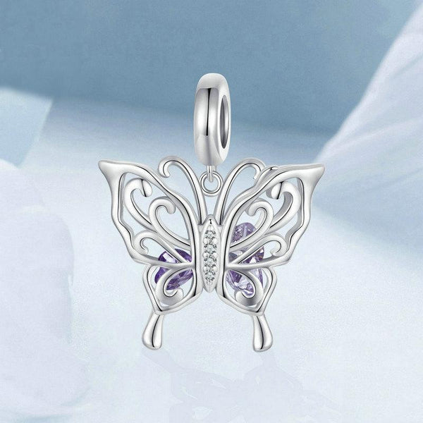 Butterfly Sterling Silver Zircon CZ Bead Charm Bracelet Necklace Pendant