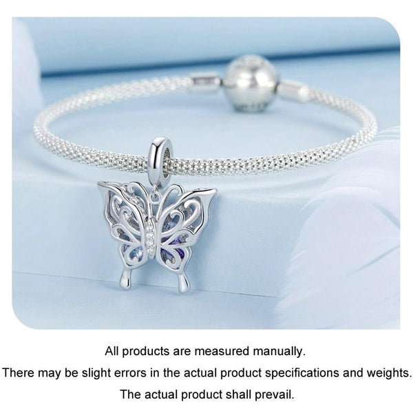 Butterfly Sterling Silver Zircon CZ Bead Charm Bracelet Necklace Pendant