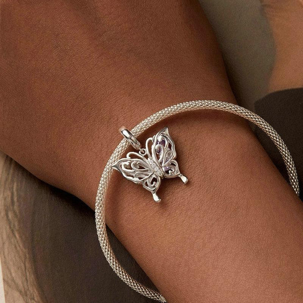Butterfly Sterling Silver Zircon CZ Bead Charm Bracelet Necklace Pendant