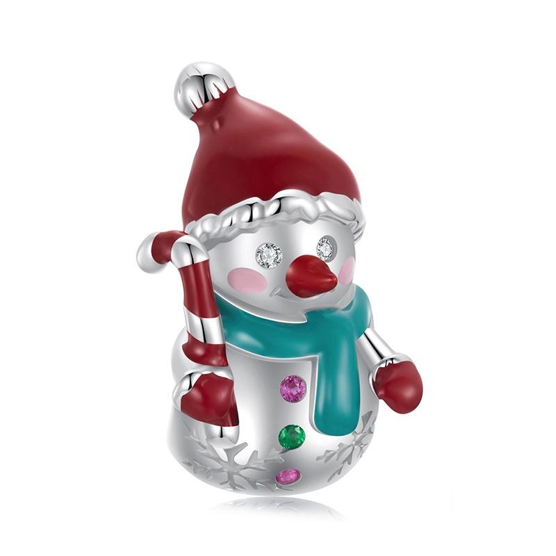 Snowman Enamel Sterling Silver Bead Charm Bracelet Necklace Pendant