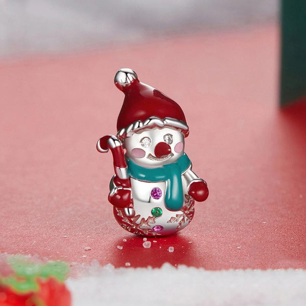 Snowman Enamel Sterling Silver Bead Charm Bracelet Necklace Pendant