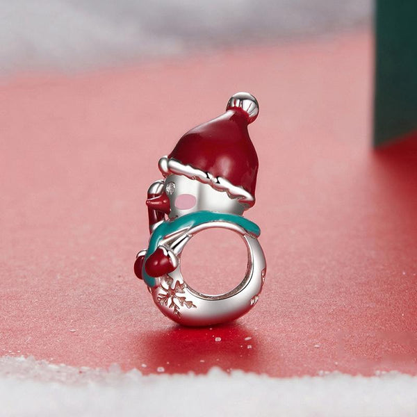 Snowman Enamel Sterling Silver Bead Charm Bracelet Necklace Pendant