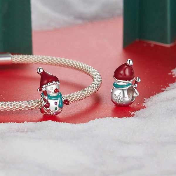 Snowman Enamel Sterling Silver Bead Charm Bracelet Necklace Pendant