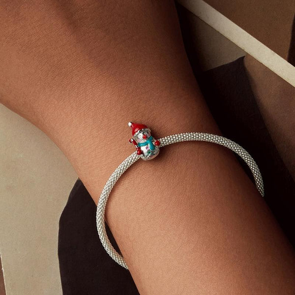 Snowman Enamel Sterling Silver Bead Charm Bracelet Necklace Pendant