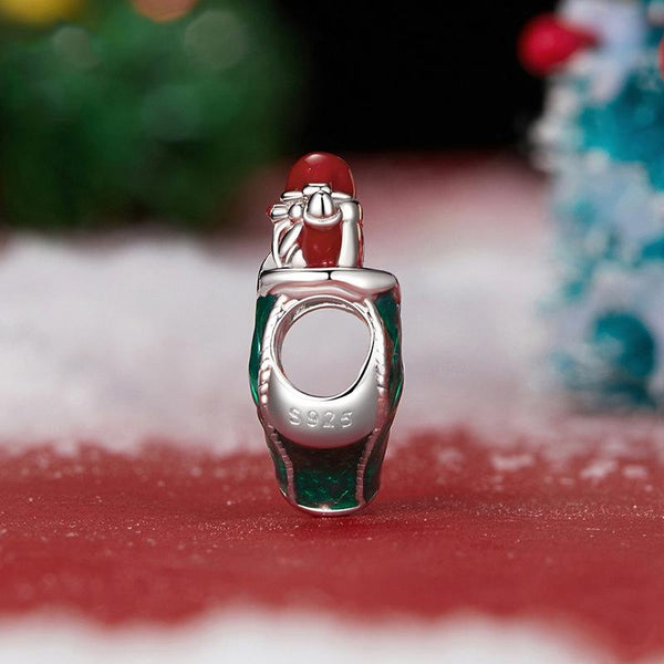 Christmas Stocking Santa Enamel Sterling Silver Bead Charm Bracelet Necklace