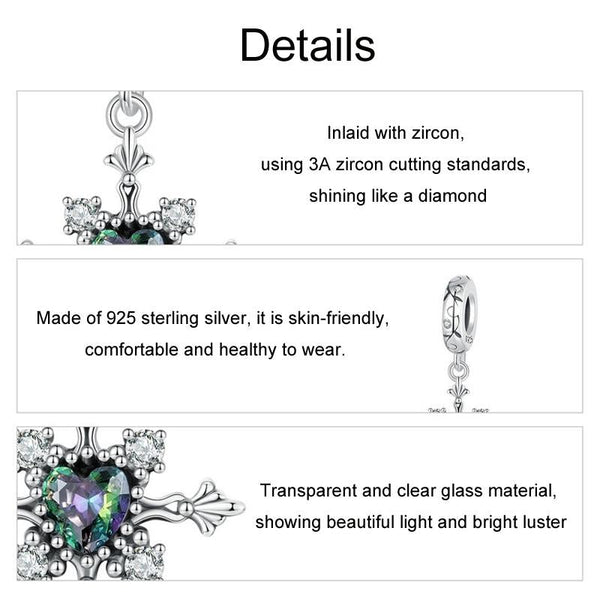 Vintage Gothic Style Cross Sterling Silver CZ Bead Charm Bracelet Necklace