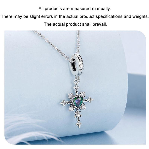 Vintage Gothic Style Cross Sterling Silver CZ Bead Charm Bracelet Necklace