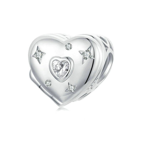 Love Heart Locket Sterling Silver CZ Bead Charm Bracelet Necklace Pendant