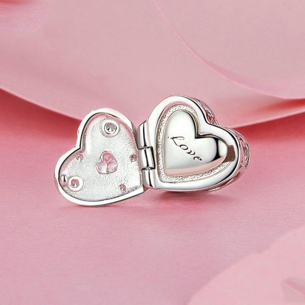 Love Heart Locket Sterling Silver CZ Bead Charm Bracelet Necklace Pendant