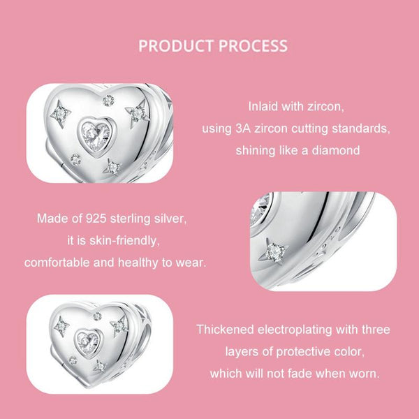 Love Heart Locket Sterling Silver CZ Bead Charm Bracelet Necklace Pendant