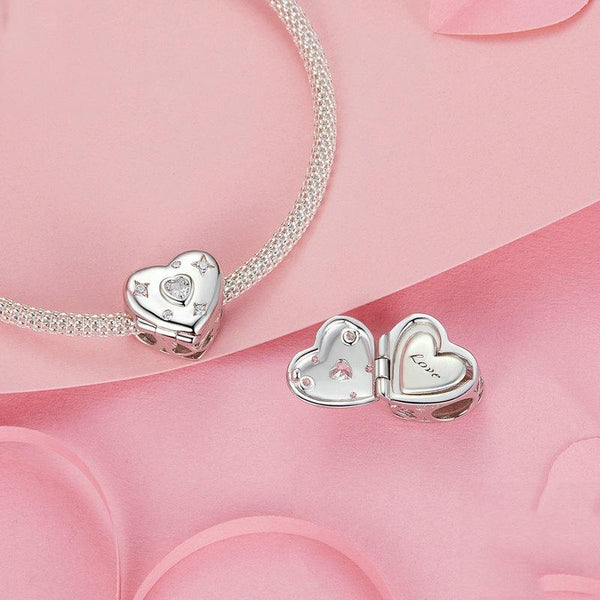 Love Heart Locket Sterling Silver CZ Bead Charm Bracelet Necklace Pendant
