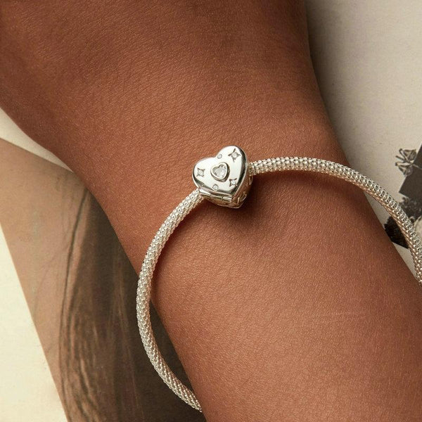 Love Heart Locket Sterling Silver CZ Bead Charm Bracelet Necklace Pendant